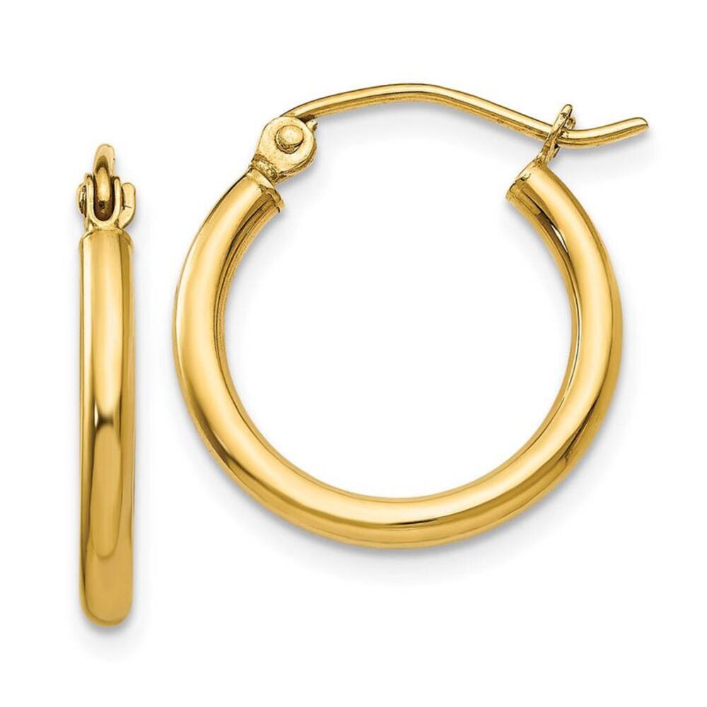 2mm x 17mm 14k Yellow Gold Classic Round Hoop Earrings